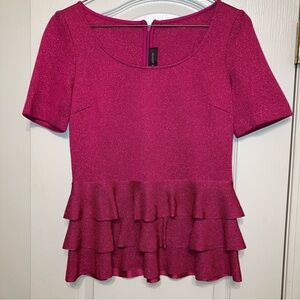 ST. JOHN Knit Top RED / PINK Metallic PEPLUM Shimmery - Sz 4 Excellent!